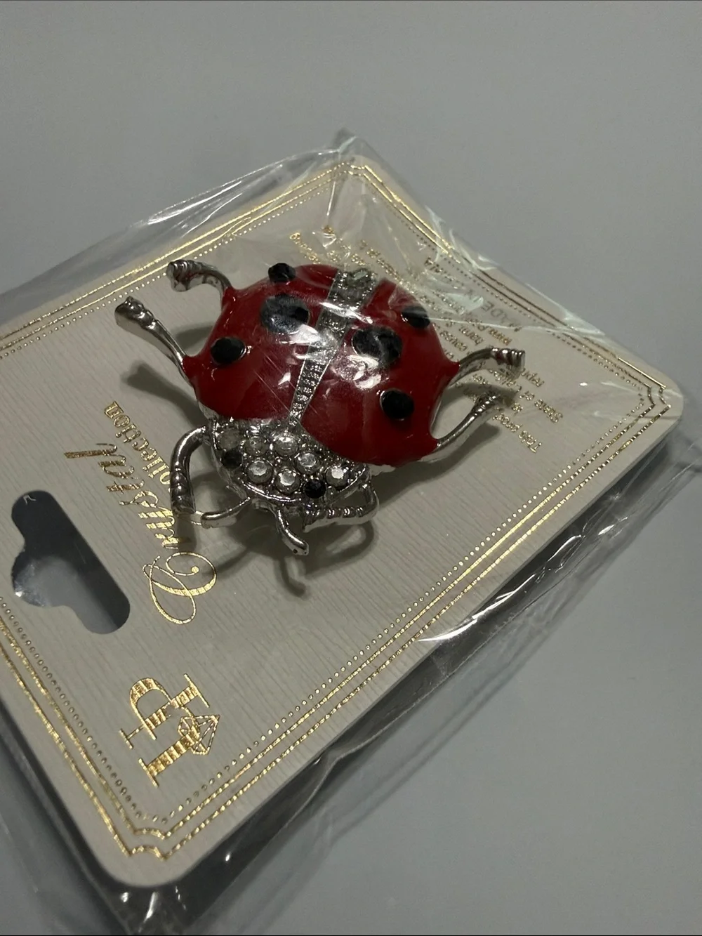 Red Ladybug Brooch with Rhinestones